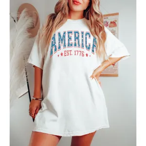 America Est 1776 4th of July Comfort Colors® T-Shirt, Front and Back Design T-Shirt, Trendy 1970's Vintage Design