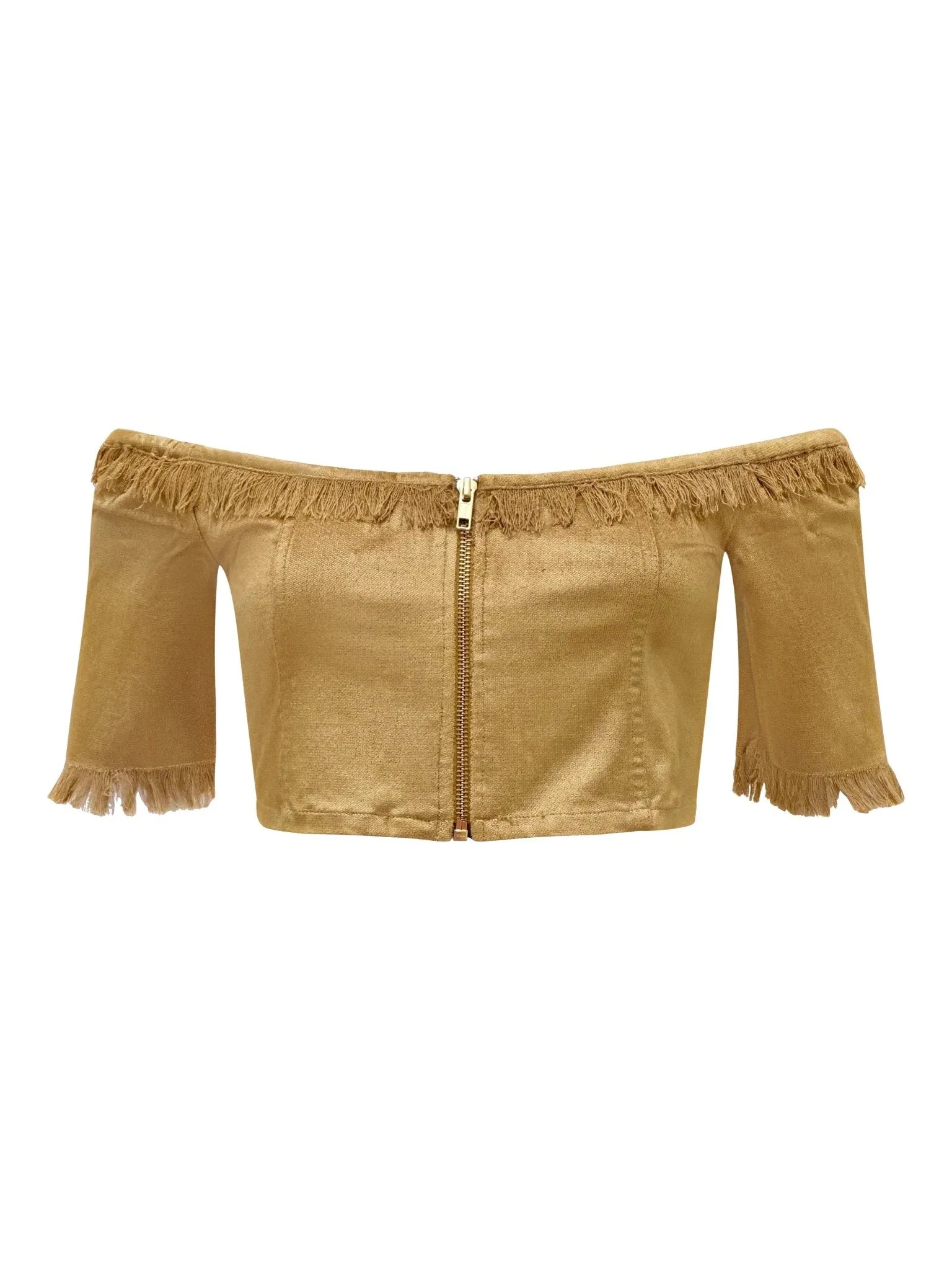 Off the Shoulder Gold Velvet Crop Top with 3/4 Sleeves "Harmonia"